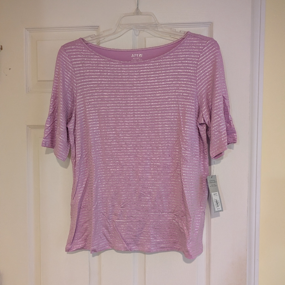 Apt. 9 Elbow Sleeve Foil Striped Top - Size L
